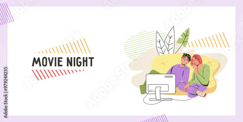 Movies and Streaming TV web banner design. Online movie platform, Smart TV streaming service and video on demand (VOD) advertising web page, flat vector illustration.