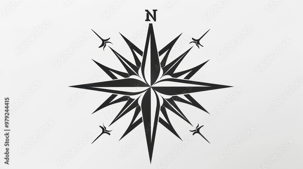 A striking black compass rose design showcasing intricate details and artistic flair on a clean background. Generative AI A striking black compass rose design showcasing intricate details and artistic flair on a clean background. Generative AI