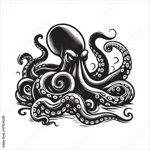 Octopus stalking its prey vector illustration silhouette