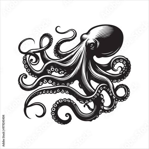 Octopus stalking its prey vector illustration silhouette