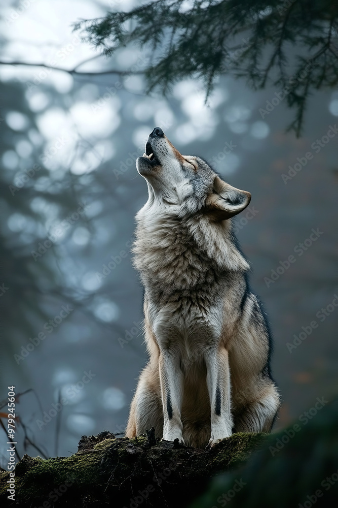 Fototapeta premium wolf howl, forest wilderness