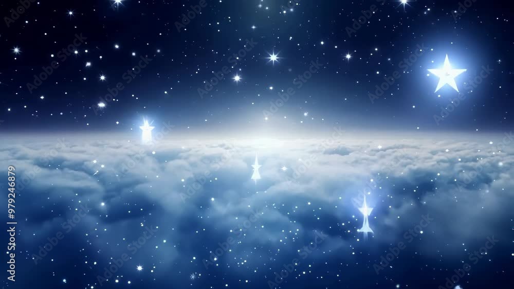 Starry sky above a sea of clouds with glowing stars, creating a serene and magical celestial landscape. Starry sky above a sea of clouds with glowing stars, creating a serene and magical celestial landscape.