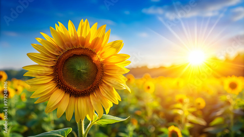 Vibrant sunflower in full bloom under the summer sun, sunflower, yellow, vibrant, bloom, nature, plant, garden, summer, petals