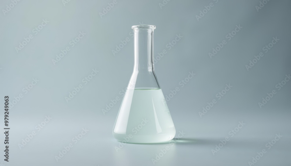 Clear glass flask with liquid isolated on white Clear glass flask with liquid isolated on white