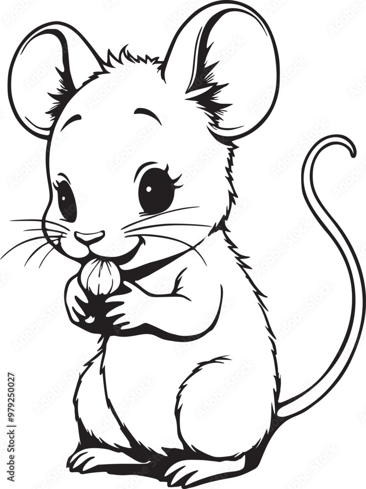 Obraz premium A desert mouse nibbling on a small seed with a black and white outline 