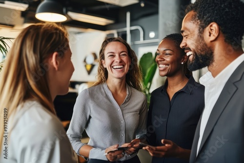 Business people are smiling and chatting diverse person office.