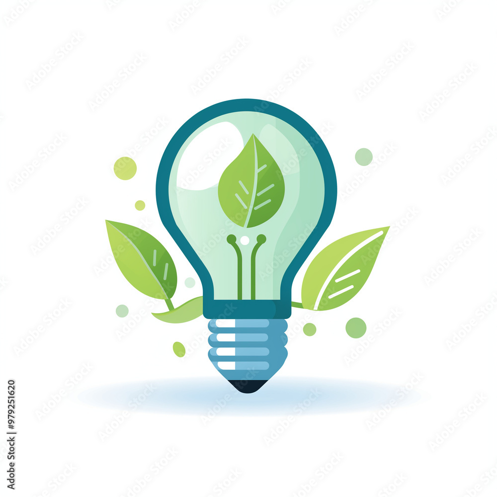 Eco-friendly light bulb icon with green leaves Eco-friendly light bulb icon with green leaves