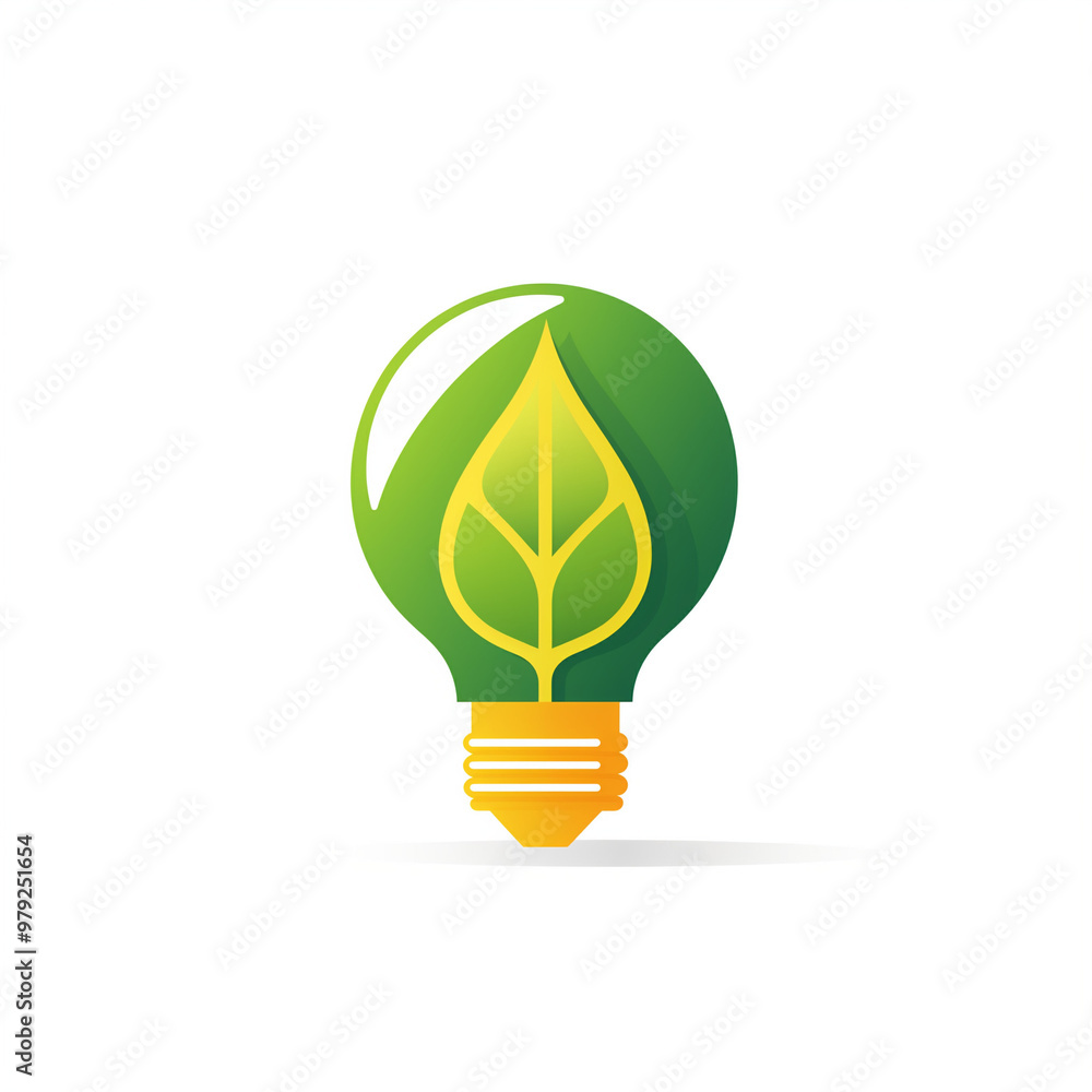 Green eco light bulb icon with leaf on white background Green eco light bulb icon with leaf on white background