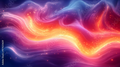 Abstract Background with Wavy Lines and Glowing Particles