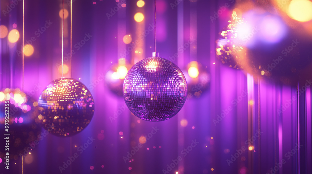 A disco background featuring purple disco balls. A disco background featuring purple disco balls.