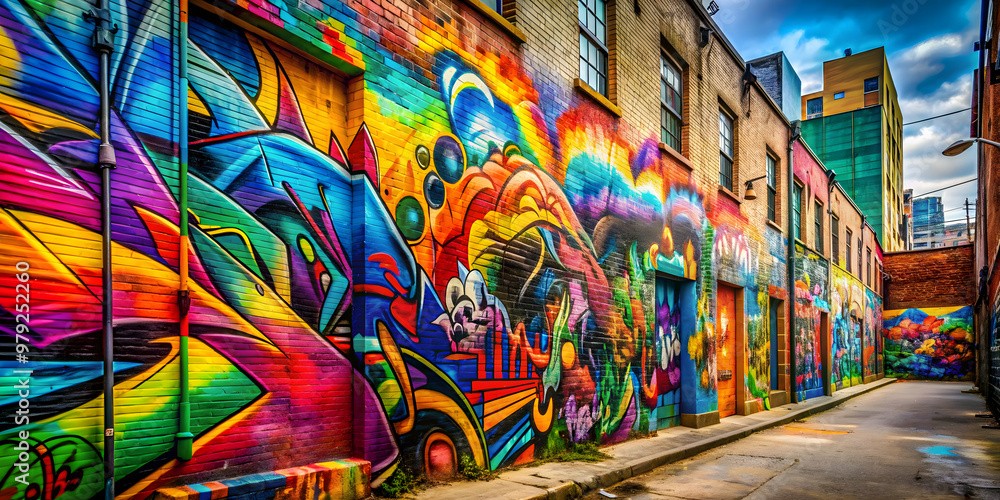 Fototapeta premium Colorful and vibrant graffiti art in a urban setting , graffiti, street art, spray paint, colorful, vibrant, urban, city, wall