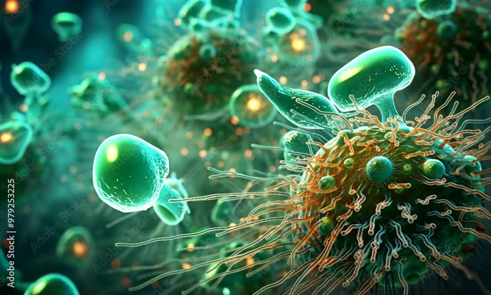A night core profile of a bacterial cell, A highly detailed close-up of ...