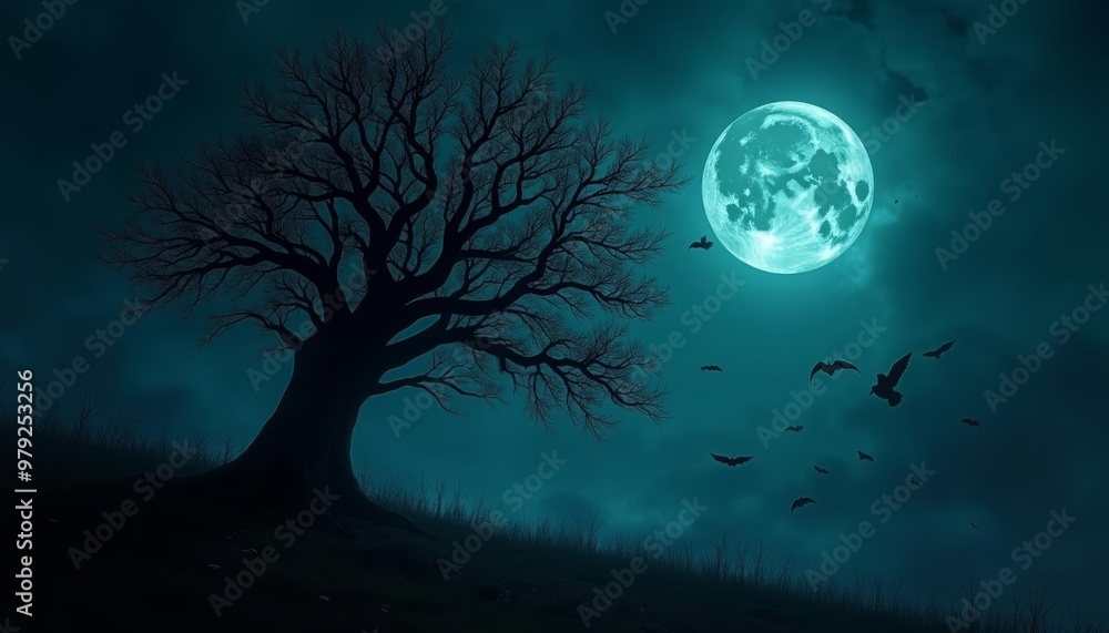 Naklejka premium Moonlit solitude under the watchful eyes of the night