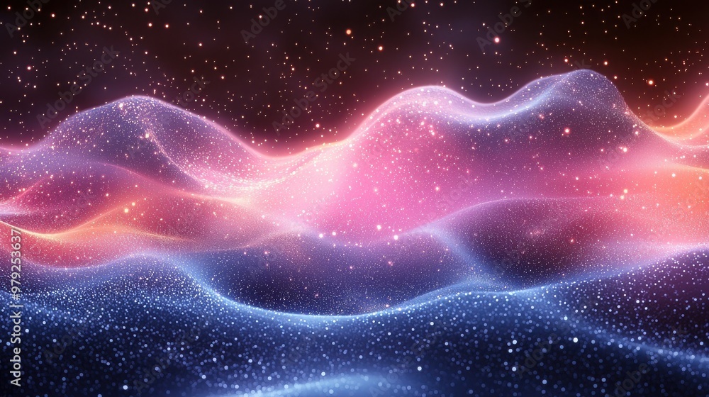 Obraz premium Abstract waves of light and color undulating in a cosmic space environment during nighttime