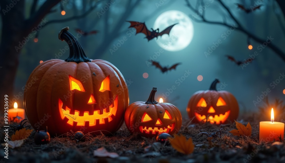 Fototapeta premium Enchanted Halloween night under the full moon