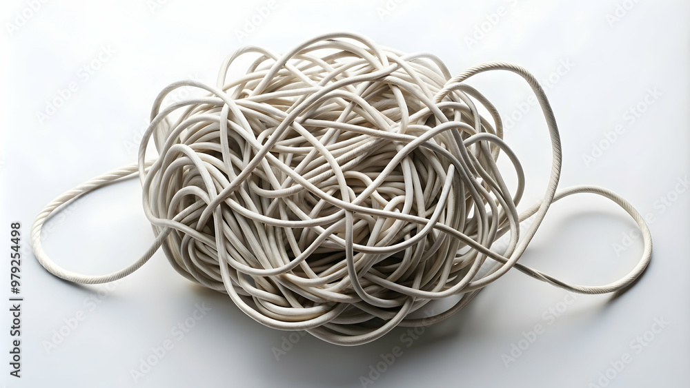 Complex tangled knot on white background representing confusion and difficulty, confusion, complexity, problem Complex tangled knot on white background representing confusion and difficulty, confusion, complexity, problem