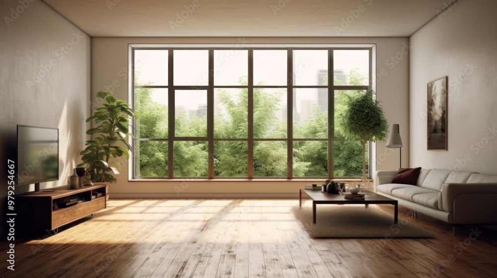 Modern Living Room with Large Window Modern Living Room with Large Window