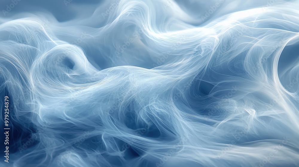 Ethereal wisps of mist create a mesmerizing pattern against a soft blue background in a serene natural setting Ethereal wisps of mist create a mesmerizing pattern against a soft blue background in a serene natural setting