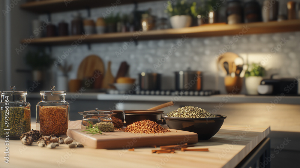 jars with spices in a modern kitchen jars with spices in a modern kitchen
