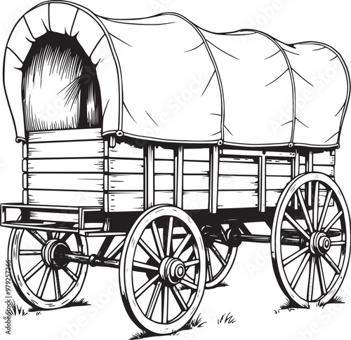 Horse carriage old vintage illustration coloring page for kids 