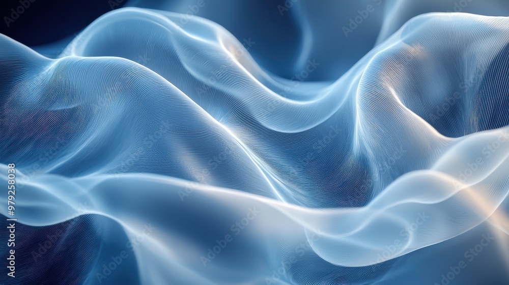 Obraz premium Translucent blue fabric flowing gracefully with subtle shades and textures creates a calming atmosphere