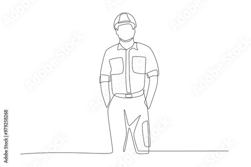 Wallpaper Mural Oil mine worker. Oil field work concept one-line drawing Torontodigital.ca