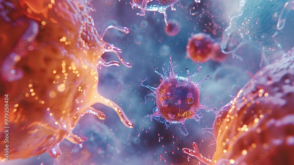 Obraz premium Diseased Cells in Organism - 3D Microscopic View