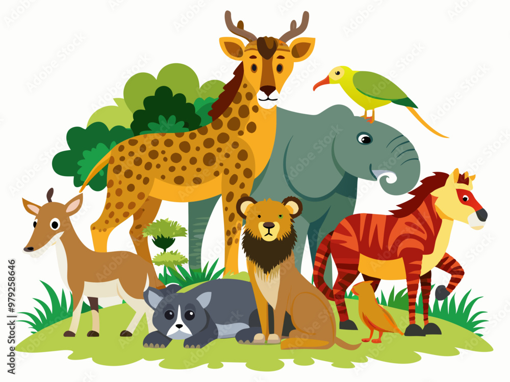 Naklejka premium wild animals on white background