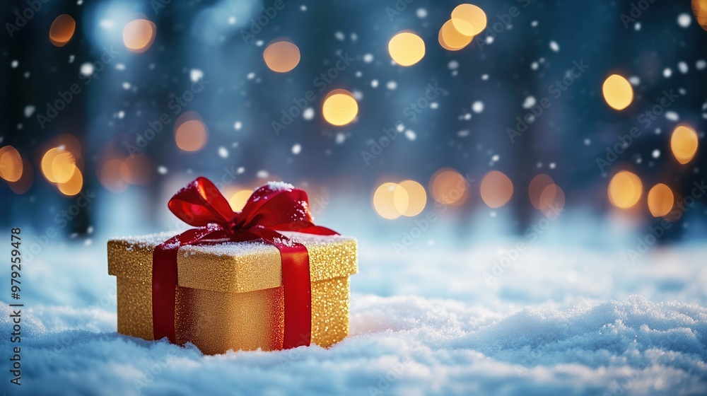 Golden Gift Box in Winter Wonderland Golden Gift Box in Winter Wonderland