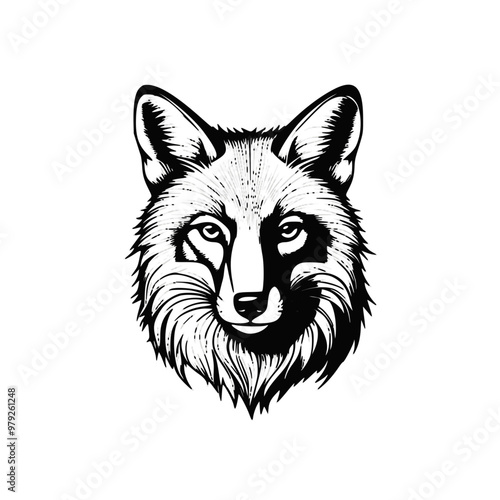 Head of a fox vector illustration | Fox silhouette on white background