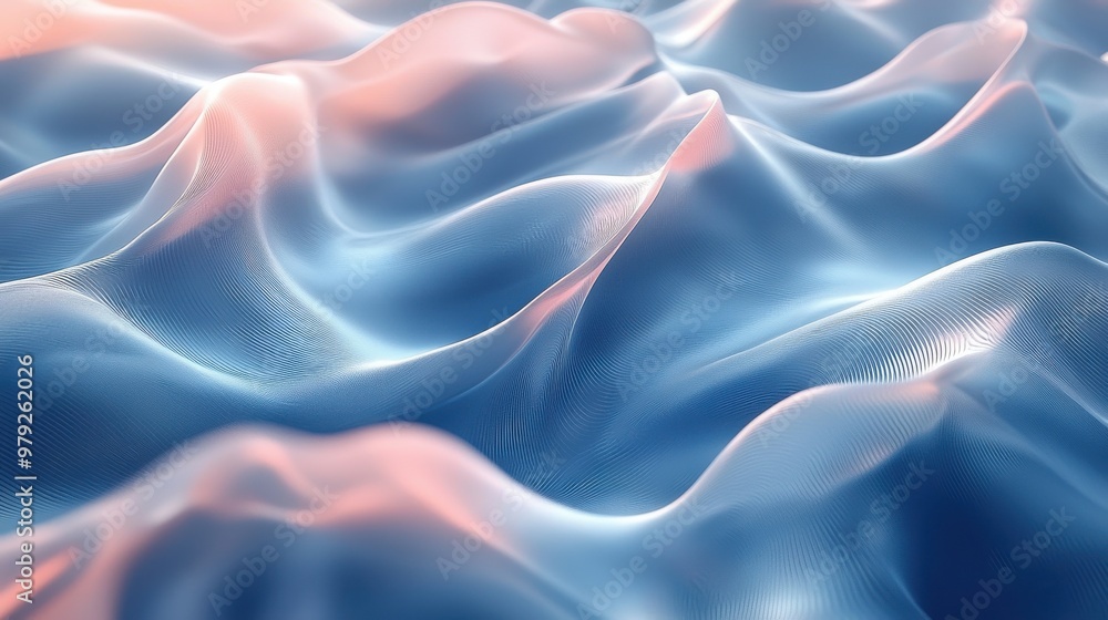 Fototapeta premium Soft, flowing waves of translucent fabric in gentle pastel colors captured in a serene, abstract composition