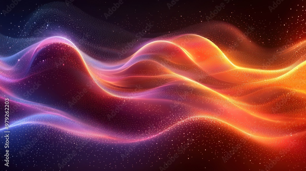 Vibrant waves of color swirl together, creating a mesmerizing abstract representation of light and energy in a dreamy cosmic landscape Vibrant waves of color swirl together, creating a mesmerizing abstract representation of light and energy in a dreamy cosmic landscape