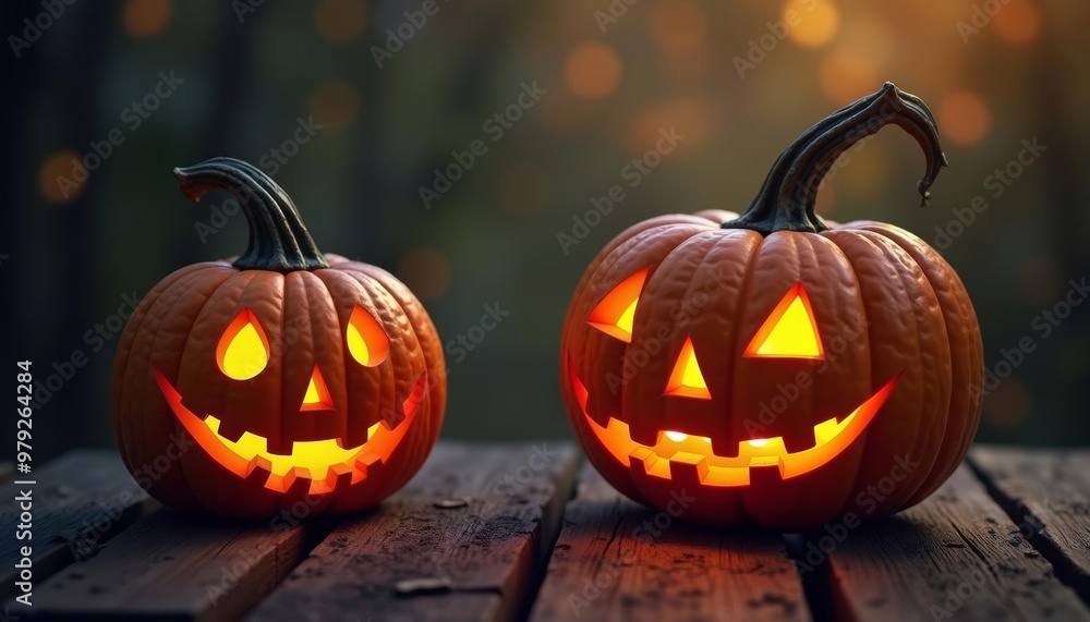 Fototapeta premium Halloween spirit with glowing jackolanterns