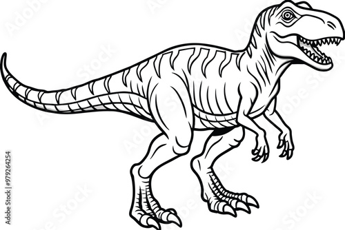 Spinosaurus dinosaur, black and white vector illustration