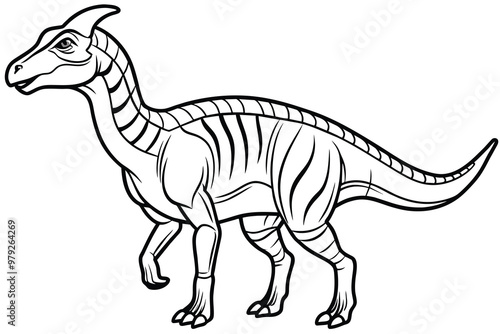 parasaurolophus dinosaur, black and white vector illustration
