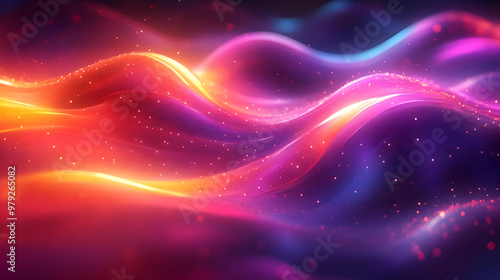 Abstract Background with Glowing Waves and Sparkles