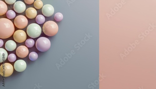 Colorful pastel spheres scattered on a soft background, creating a playful and calming visual effect. photo