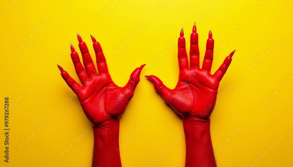 Eerie Red Claws Against Yellow Background Eerie Red Claws Against Yellow Background