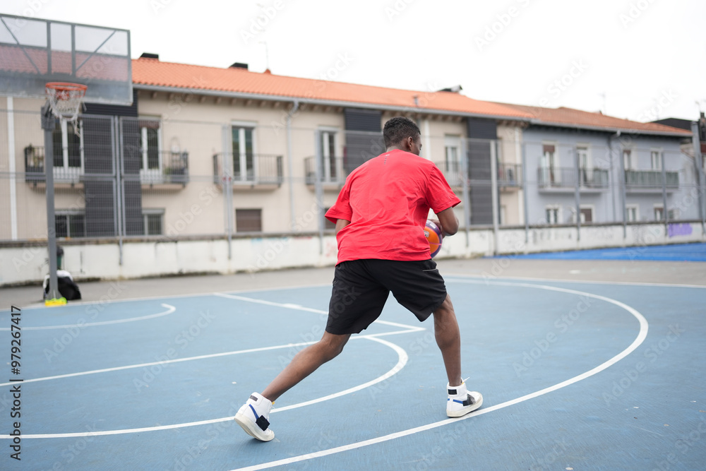 Fototapeta premium African American man playing basketball outdoor at urban court