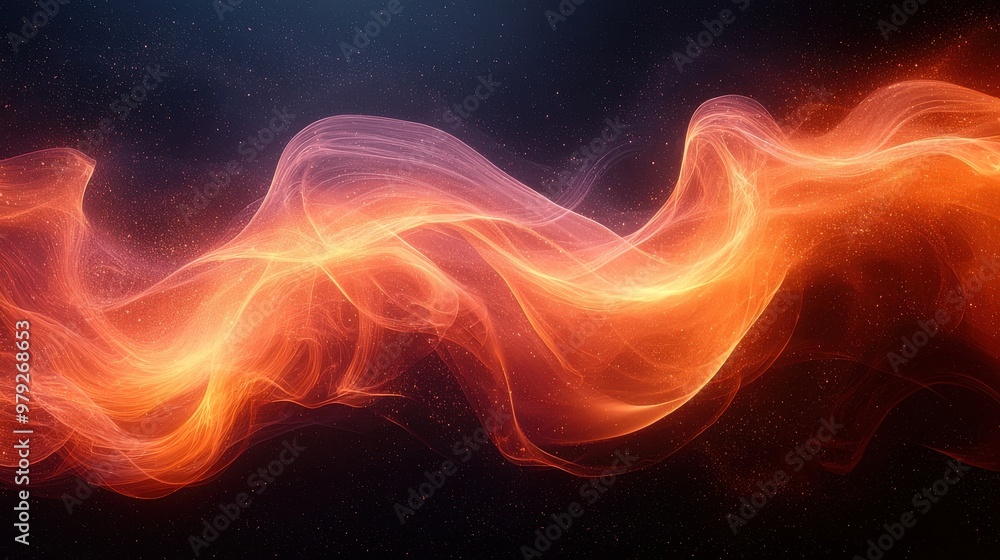 Abstract orange and red wave of light flowing against a dark background with subtle sparkles and smooth transitions showcasing energy Abstract orange and red wave of light flowing against a dark background with subtle sparkles and smooth transitions showcasing energy