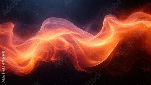 Abstract orange and red wave of light flowing against a dark background with subtle sparkles and smooth transitions showcasing energy