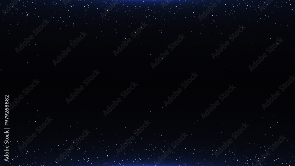 Fototapeta premium Blue glitter particles frame on black background