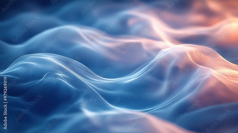 Gentle waves of shimmering blue and orange light gracefully flowing together in a soft abstract pattern during twilight Gentle waves of shimmering blue and orange light gracefully flowing together in a soft abstract pattern during twilight