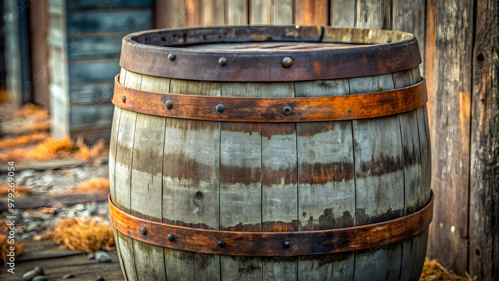 Old barrel with gray staves and rusty tires, barrel, old, gray, staves, rusty, tires, vintage, weathered, aged, metal, container Old barrel with gray staves and rusty tires, barrel, old, gray, staves, rusty, tires, vintage, weathered, aged, metal, container
