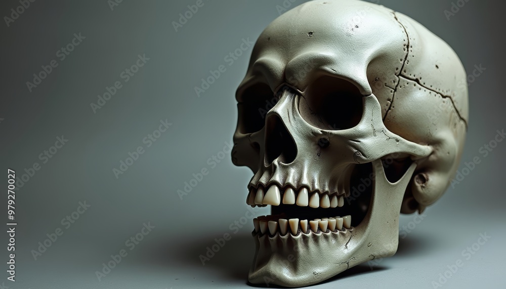 A haunting skull sculpture a symbol of mortality and the unknown A haunting skull sculpture a symbol of mortality and the unknown