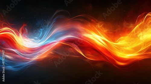 Wallpaper Mural Vibrant abstract waves of color blending in fiery orange and cool blue amidst a dark background Torontodigital.ca