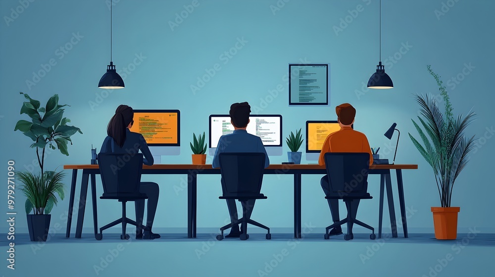 Fototapeta premium a team of developers working on mobile app development. software development, mobile app design, team collaboration, coding and programming, technology and innovation 