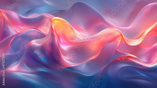 Colorful abstract waves of silk-like fabric create a mesmerizing pattern in a dreamlike underwater landscape at twilight