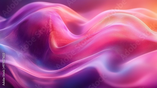 Colorful abstract waves in vibrant hues of purple, pink, and orange conveying fluid motion and energy in a digital art creation