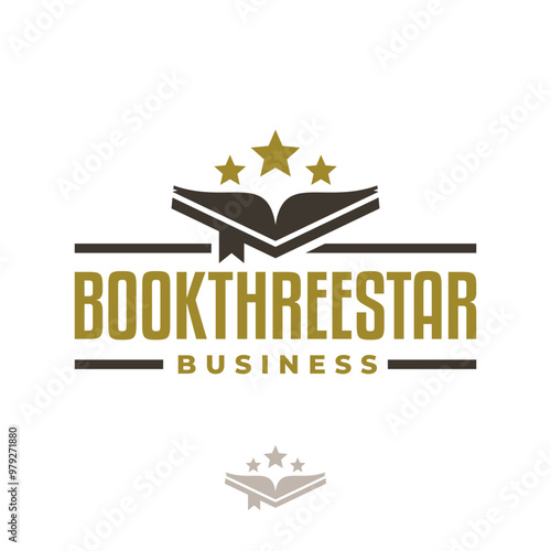 a book with three stars. logo for book publishing company or any business book related